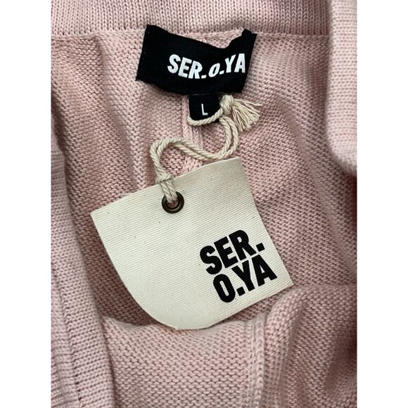 SER.O.YA Size Large Pink Drawstring Raw Hem Sweat Shorts Cotton NWT - Picture 3 of 7